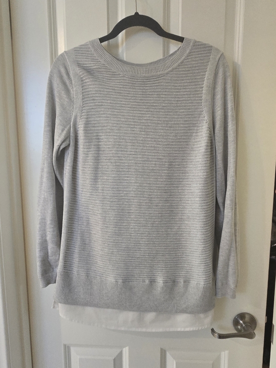 Hillary Radley Sweaters - Women's Light Gray Ribbed Crewneck Sweater